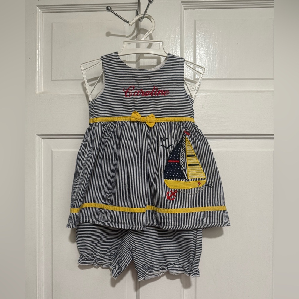 12 Month “Caroline” Two Piece Matching Set Sailboat Summer Spring Monogram